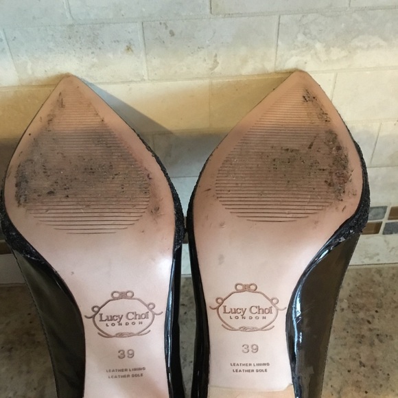 Lucy Choi London Black Glitter Cut Out Heels